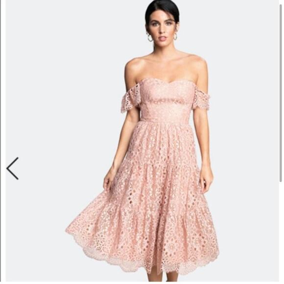 DRESS THE POPULATION River Lace Off the Shoulder Fit & Flare Dress - Picture 2 of 13